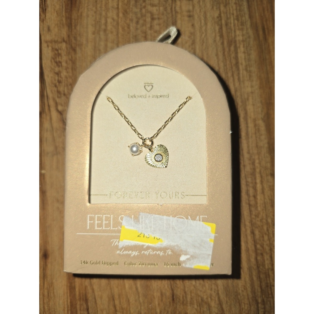 Beloved + Inspired 14K Gold Dipped Cubic Zirconia 16" Necklace Heart Pear Pink